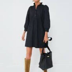 Black Claiborne Dress POMANDER PLACE small mini button ruffle puff sleeve